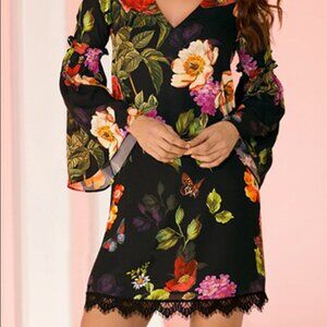 Alexia Admor Vintage Botanical Floral Bell Sleeve Mini Dress – Size XL